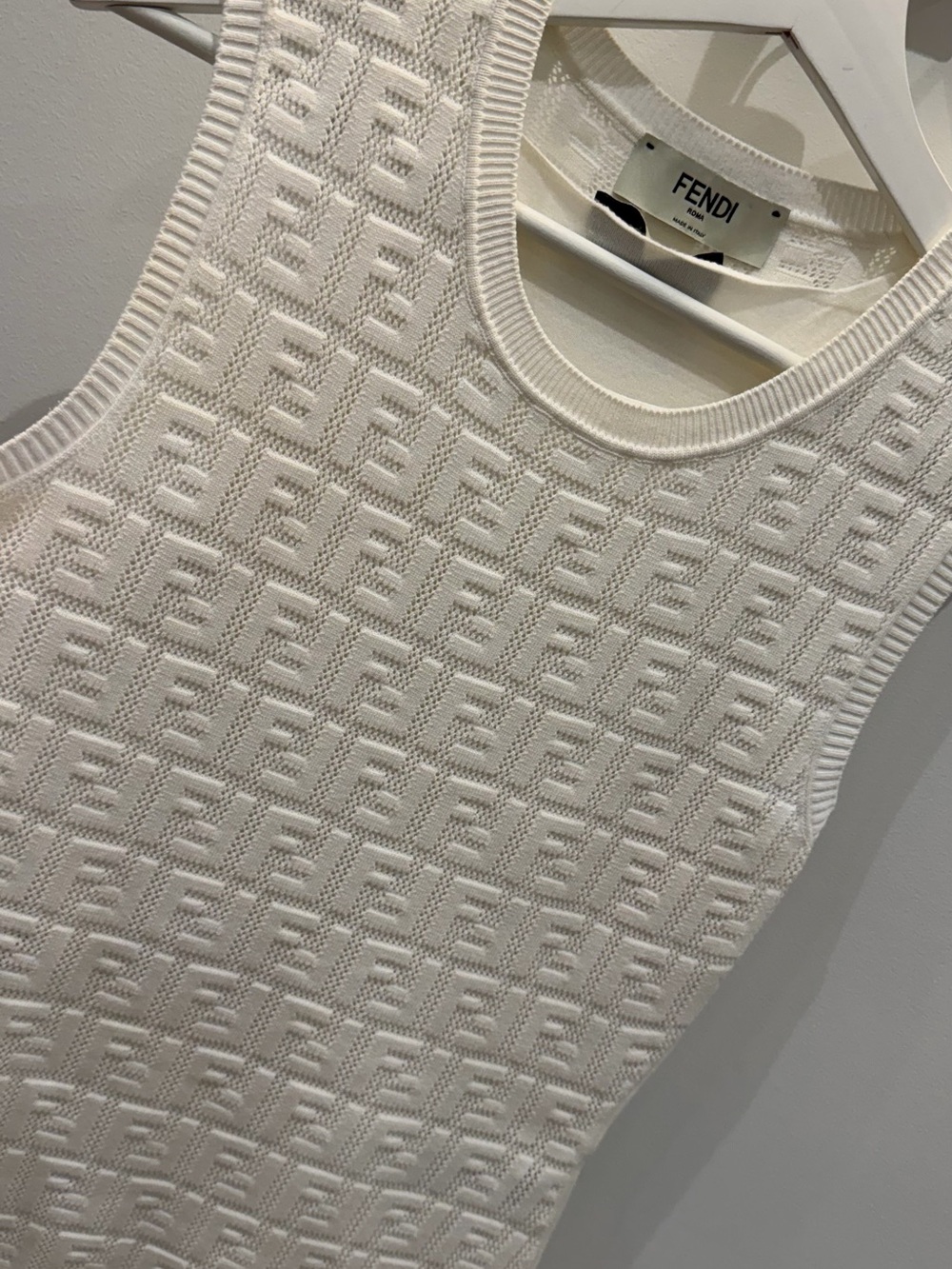 Fendi Cream Textured FF Logo Tank Sweater